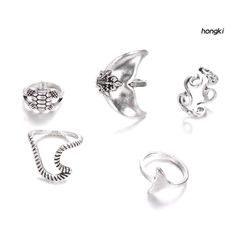 WHALE (Hàng Mới Về) Set 5 Nhẫn Khớp Ngón Tay Phong Cách Boho Thời Trang Cho Nữ