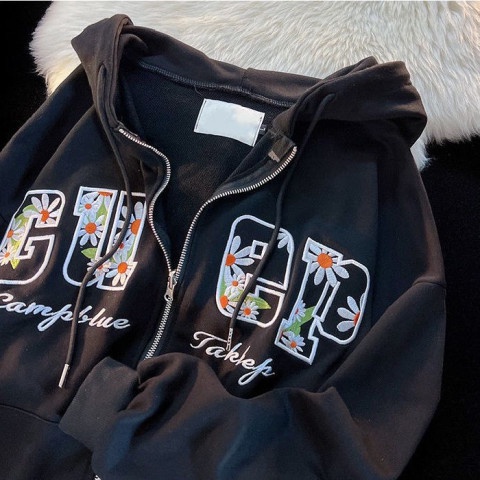 ZHELIHANGFEI Áo sơ mi hở có mũ trùm đầu in chữ thời trang trường đại học lỏng lẻo