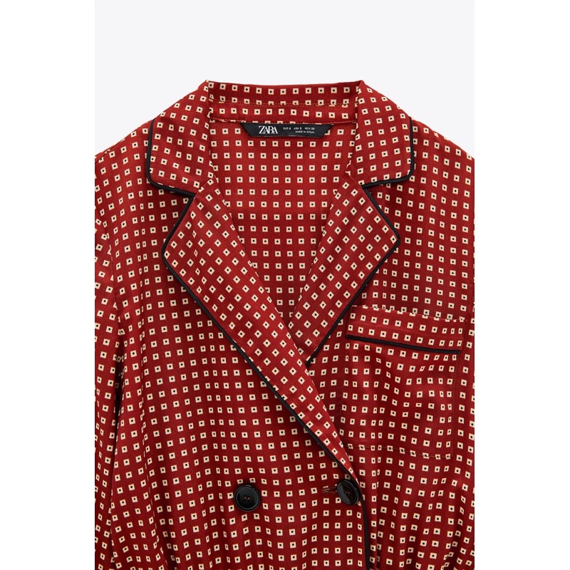 BỘ ÁO LIỀN QUẦN KẺ CA RÔ DÁNG DÀI CỔ DẠNG PYJAMA ZARA AUTH NEW TAG SALE 2021