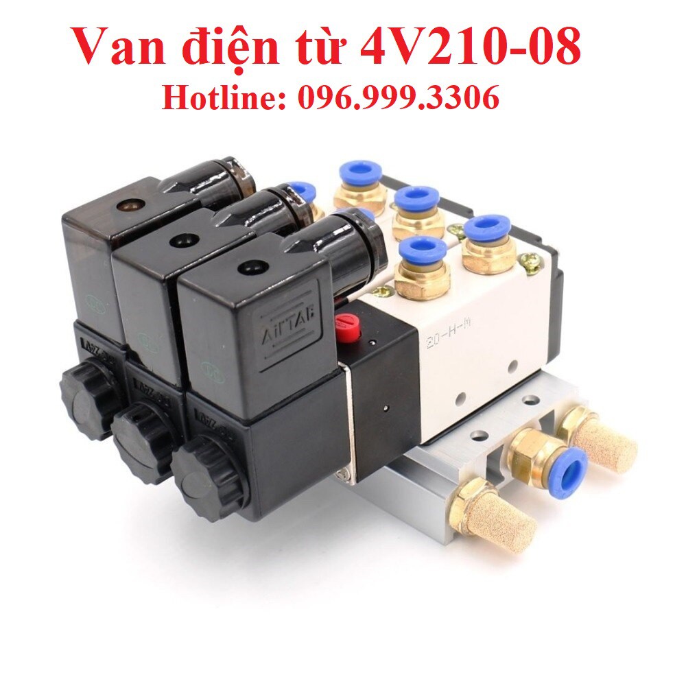 Van điện từ 4V210-08 khí nén ( van 5/2, 5 cửa 2 vị trí, ren 13mm ) điện áp 220V 24V giá sỉ