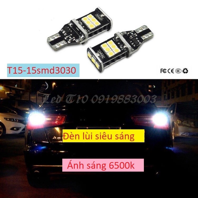 1 bóng Led T15 sáng trắng 6500k Canbus Error đèn lùi ô tô siêu sáng