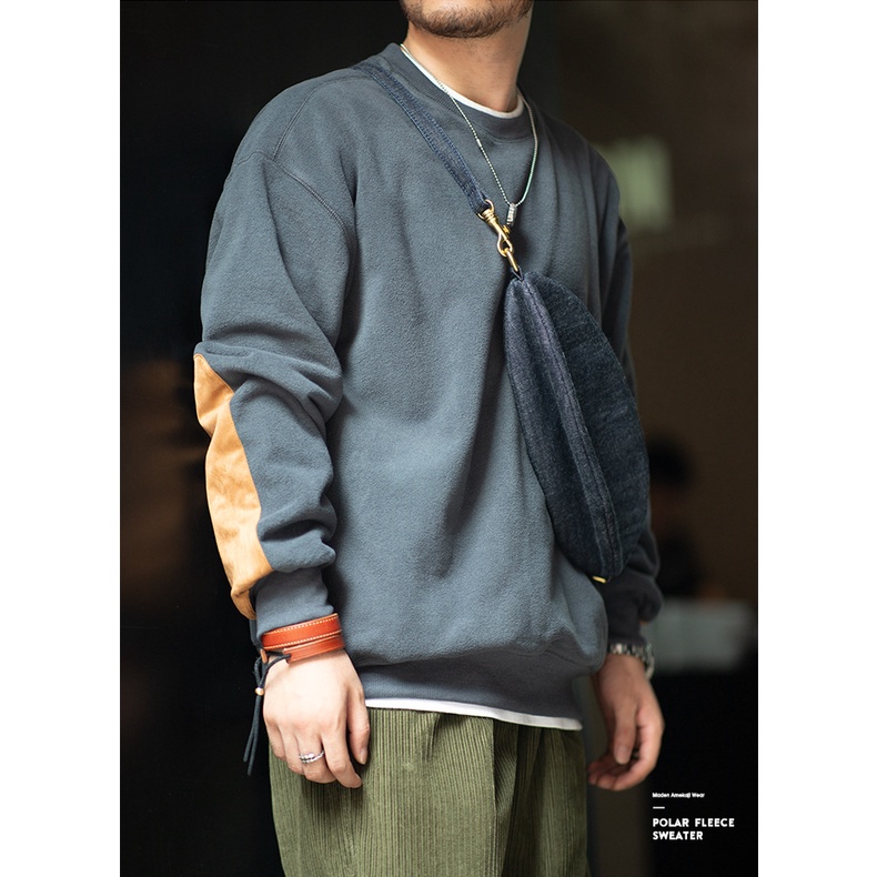 Áo sweatshirt MADEN phối lông cừu dáng rộng giữ ấm tay ráp ghép nối phong cách hip hop thời trang trẻ trung cho nam