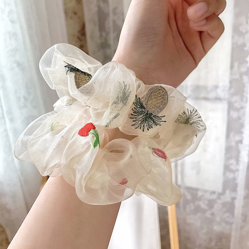 Dây Buộc Tóc Co Dãn Thêu Họa Tiết Trái Cây Phong Cách Hàn Quốc  (Hair Scrunchies)