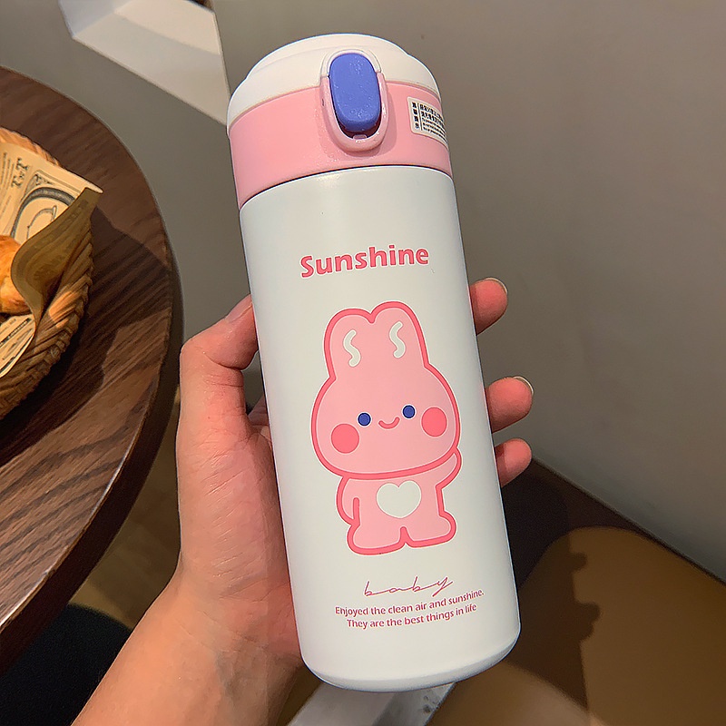 Bình đựng nước bằng thép không gỉ 304 họa tiết hoạt hình đáng yêu có ống hút cho học sinh