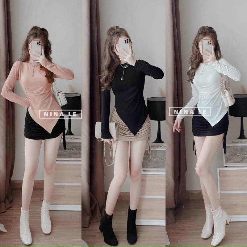 Hàng mới áo dài tay cổ tròn vạt yếm
