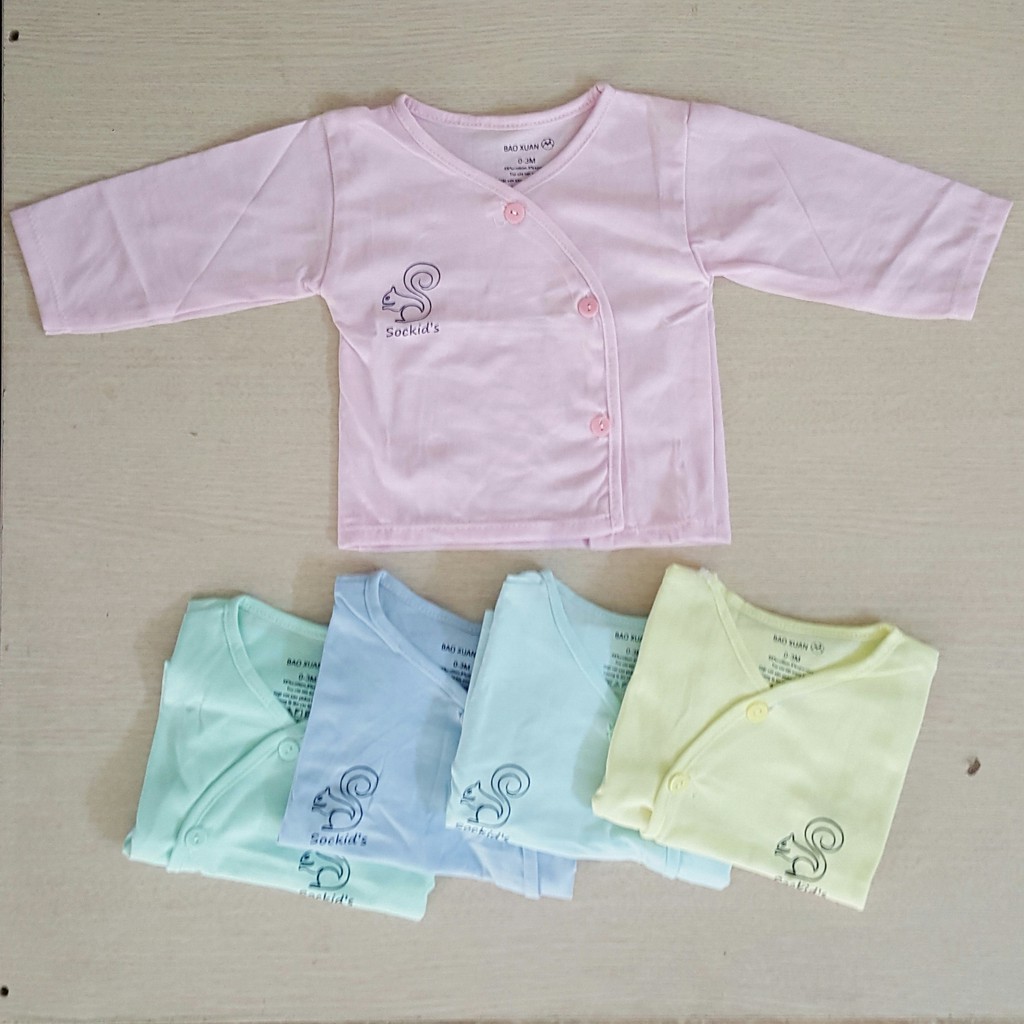 Bộ 10 áo sơ sinh dài tay Sockid's cúc lệch cho bé trai, bé gái từ 0-9kg