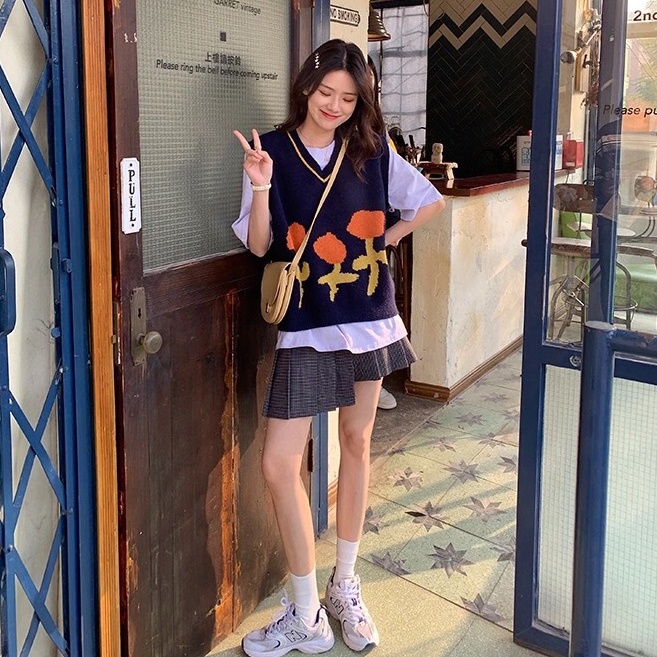 (MỚI) Áo len không tay cổ chữ V form rộng theo phong cách retro Hàn Quốc