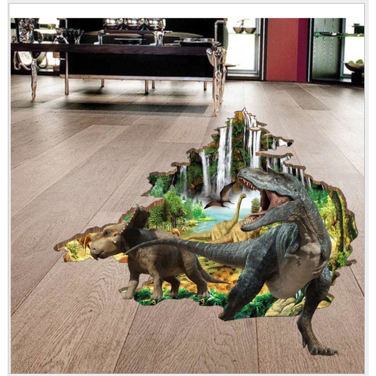 Decal dán tường trang trí - VẾT NỨT KHỦNG LONG XANH