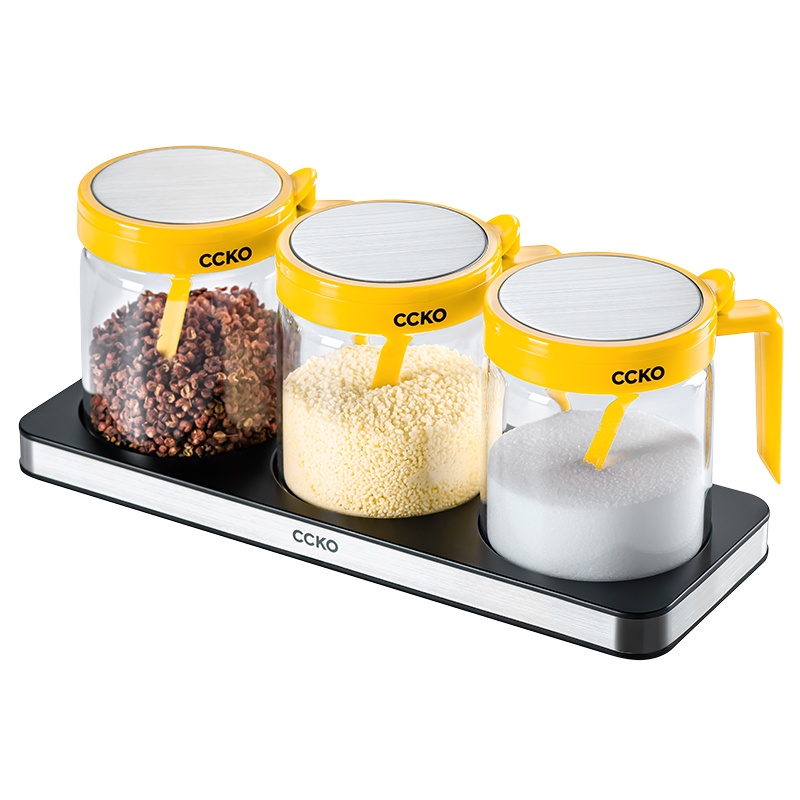 Hũ gia vị thủy tinh kèm khay - bộ 3 hũ - gia dụng Đức cao cấp CCKO - CK9984 CK9990