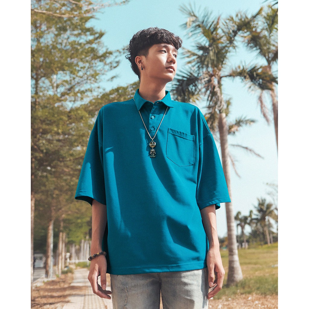 Áo Thun Polo Basic Màu Xanh Chất Liệu Cotton Thoáng Mát