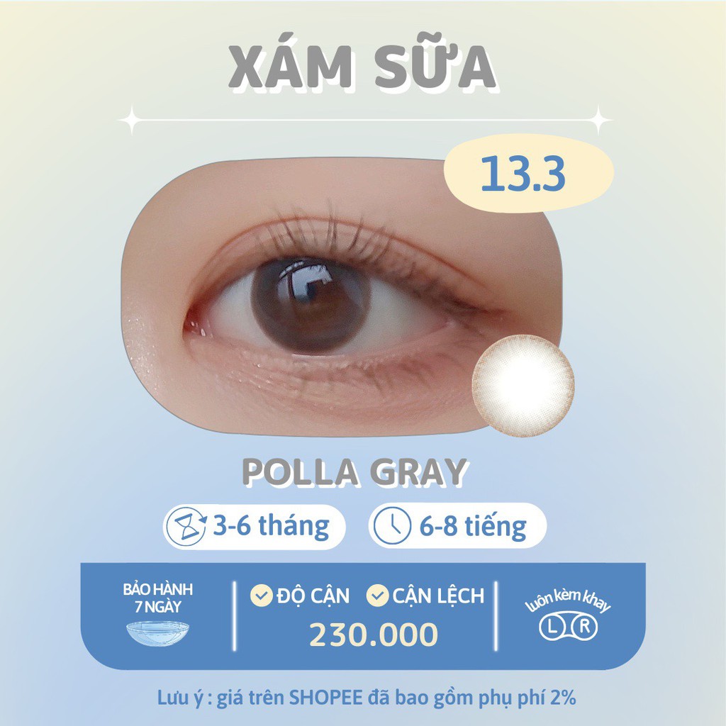 Kính áp tròng xám sữa Polla gray chính hãng Olens | Hạn sử dụng 3-6 tháng | Lens cận