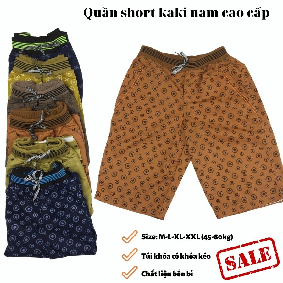 Quần đùi nam dáng ngắn trên gối cạp chun cao cấp, 4 túi, có khóa kéo an toàn, Giặt máy thoải mái, Bền bỉ