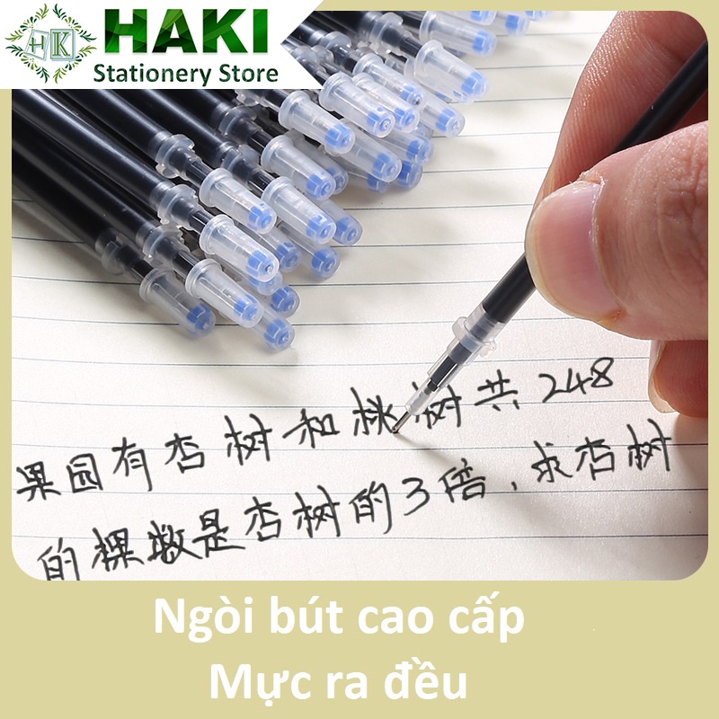 Ngòi bút bi mực gel 0.5mm HAKI túi 20 ruột bút màu đen đỏ xanh giá rẻ