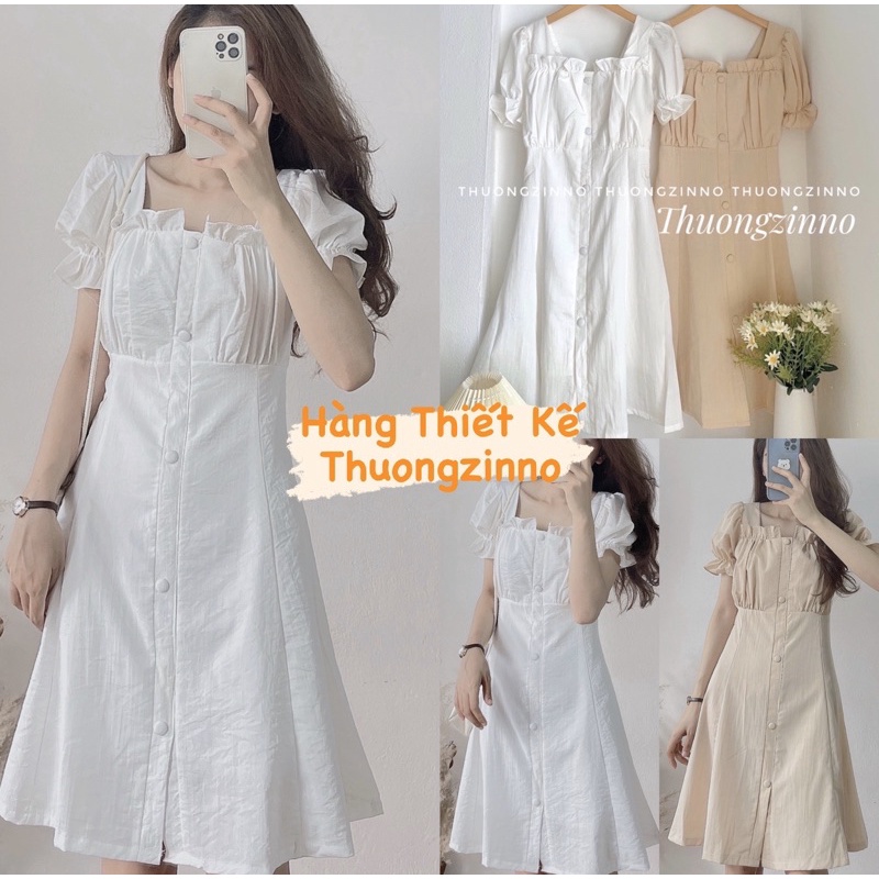 Váy cúc bọc Laly thiết kế trẻ trung mặc được hai kiểu Đầm ulzzang trễ vai