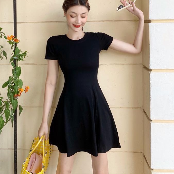Đầm Tay Ngắn Dáng Ôm Màu Trơn Phong Cách Hàn Quốc Thời Trang Mùa Hè Mới Cho Nữ