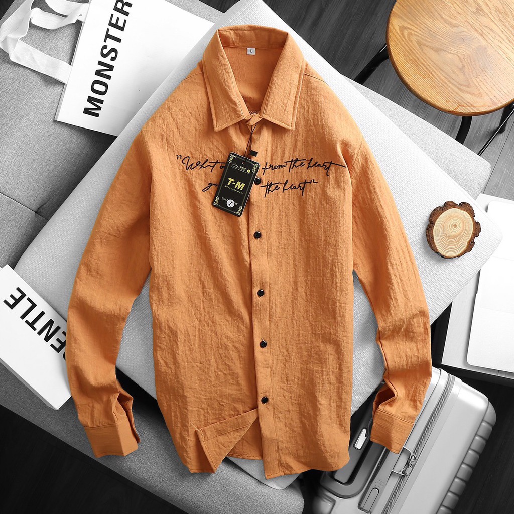 Áo sơ mi Nam Nữ 🔅FULL SIZE🔅 Áo sơ mi đũi dài tay thêu chữ , chất vải mềm mịn, dày dặn, co dãn 4 chiều, thấm hút mồ hôi