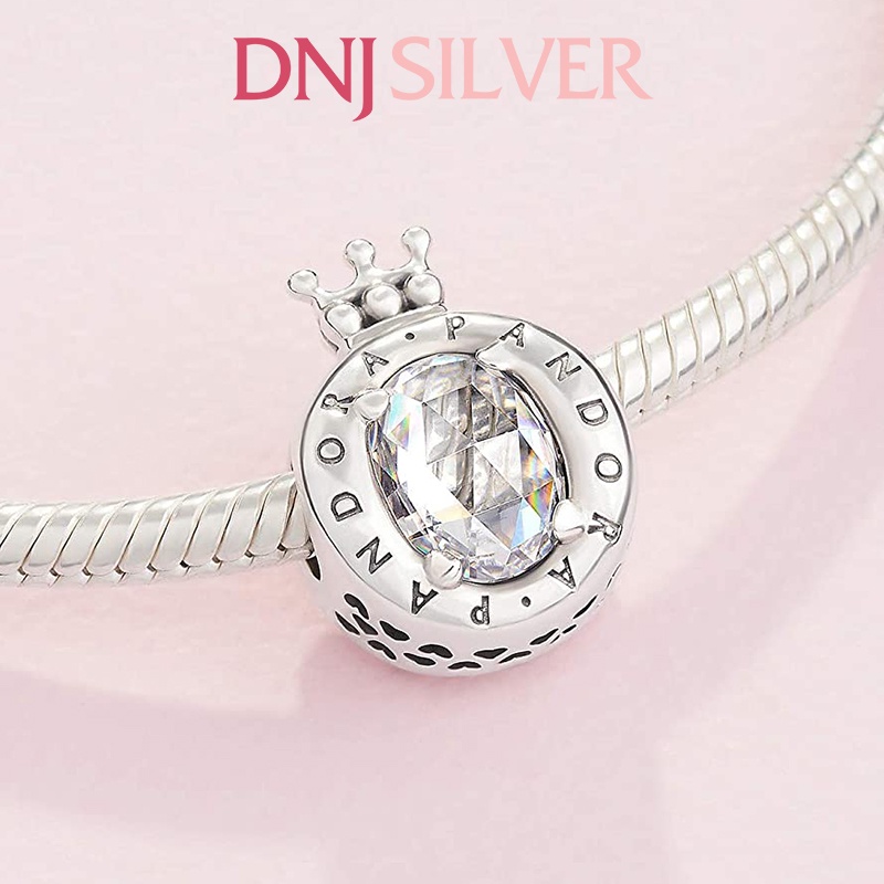 [Hàng cao cấp] Charm bạc 925 cao cấp, hàng chuẩn bạc - Charm Clear Sparkling Crown O thích hợp để mix vòng tay charm