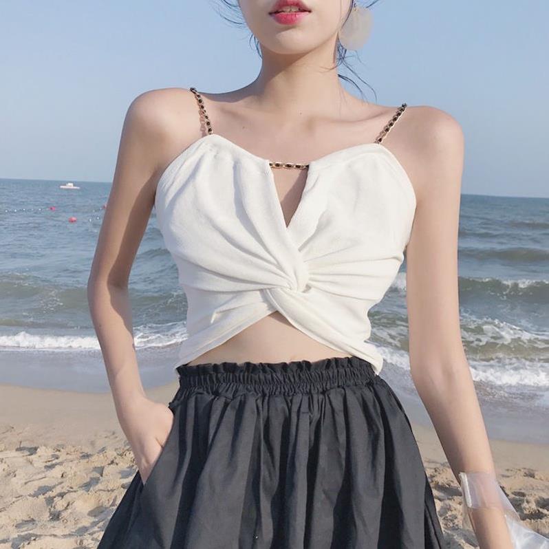 Áo yếm 2 dây có mút ngực dáng ngắn croptop hở lưng cá tính chất lụa satin áo kiểu nữ hàn quốc &quot;yếm lụa&quot;