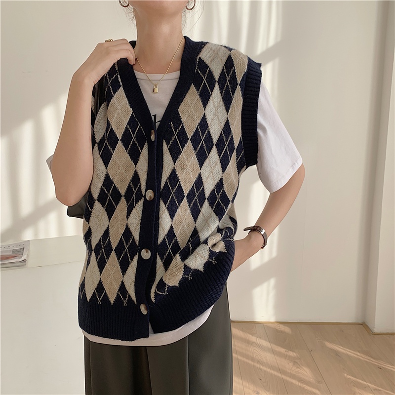 SUXI Áo Len Không Tay Cổ Chữ V Thời Trang Hàn Quốc Cho Nữ