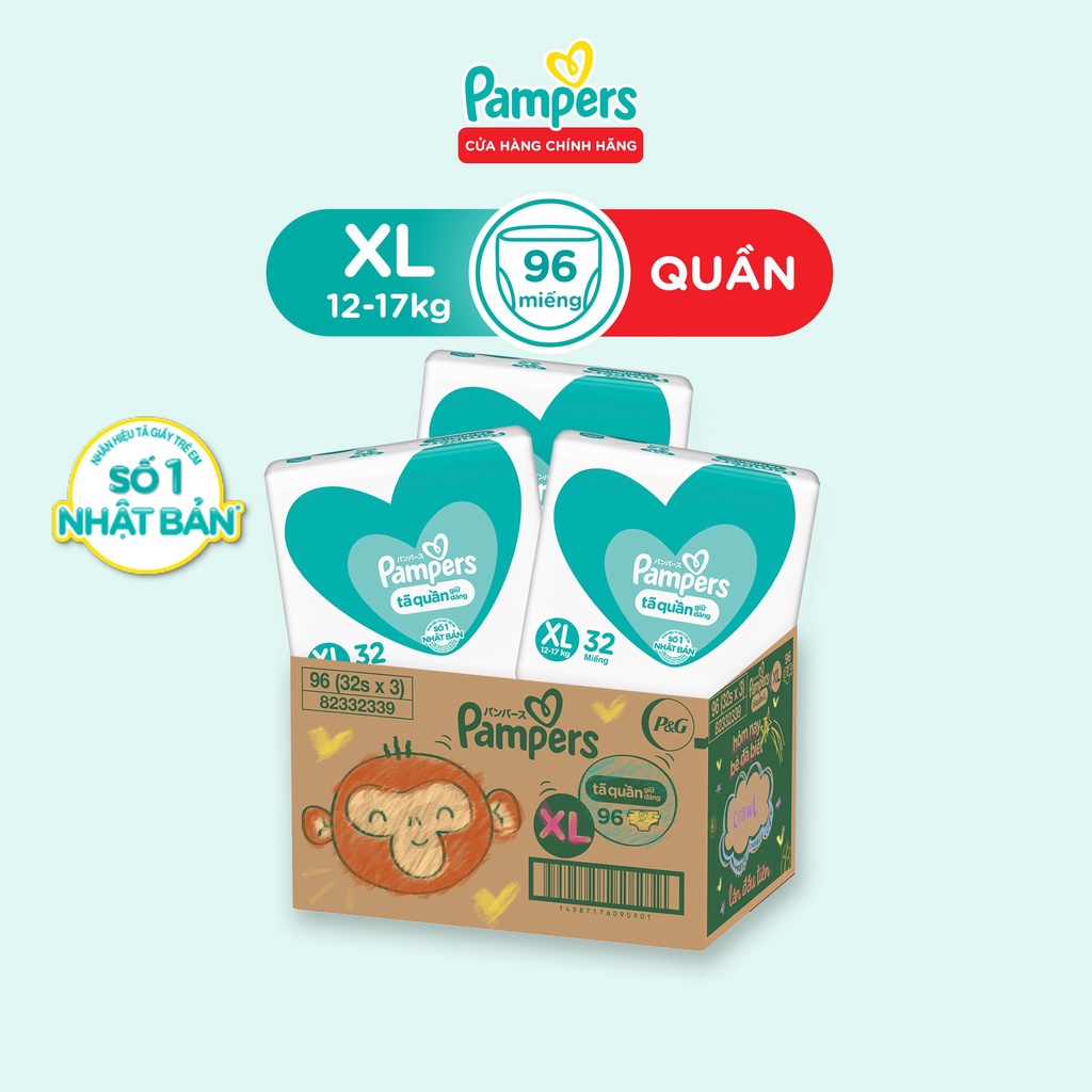 Thùng Tối Ưu Phí Vận Chuyển 3 Gói Tã Quần PAMPERS Giữ Dáng Pampers L108/XL96/XXL84