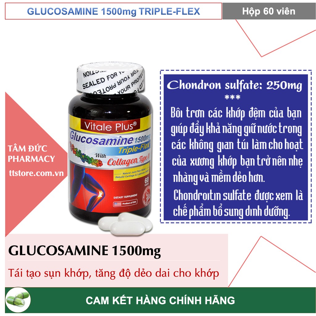 GLUCOSAMINE 1500MG TRIPLE FLEX [Hộp 60 viên] - Tăng sức dẻo dai sụn khớp, giảm đau xương khớp [glucosamin]