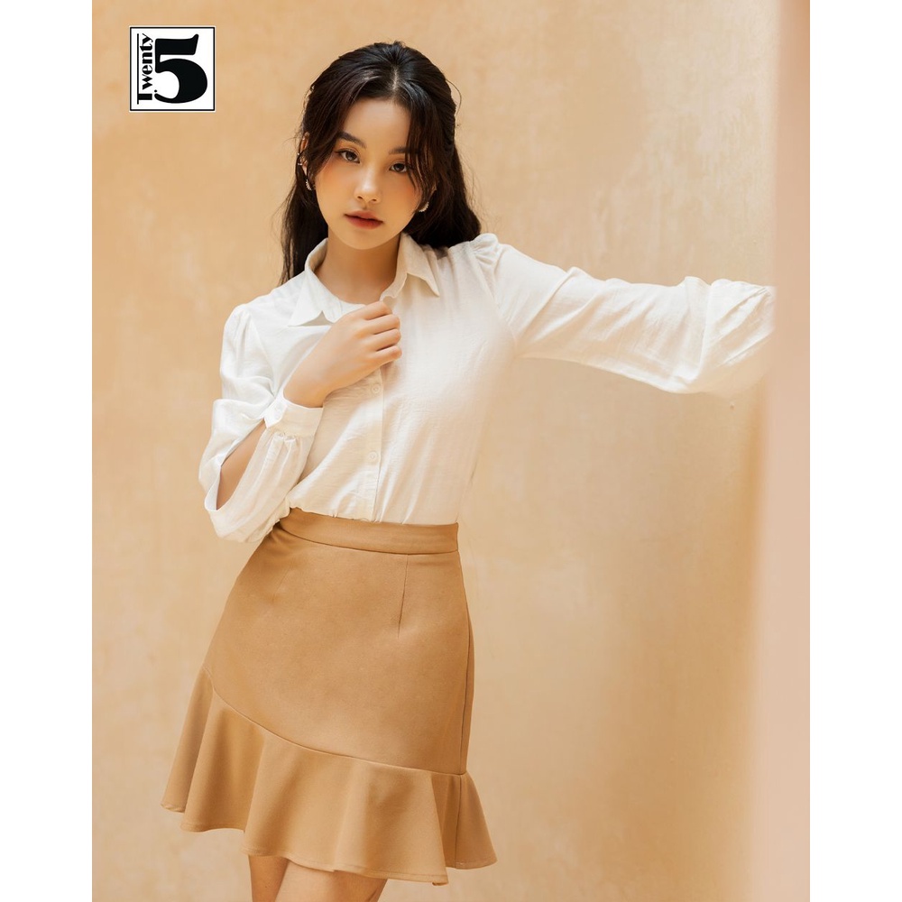 Áo sơ mi nữ công sở trắng trơn dài tay xẻ Twentyfive TA15