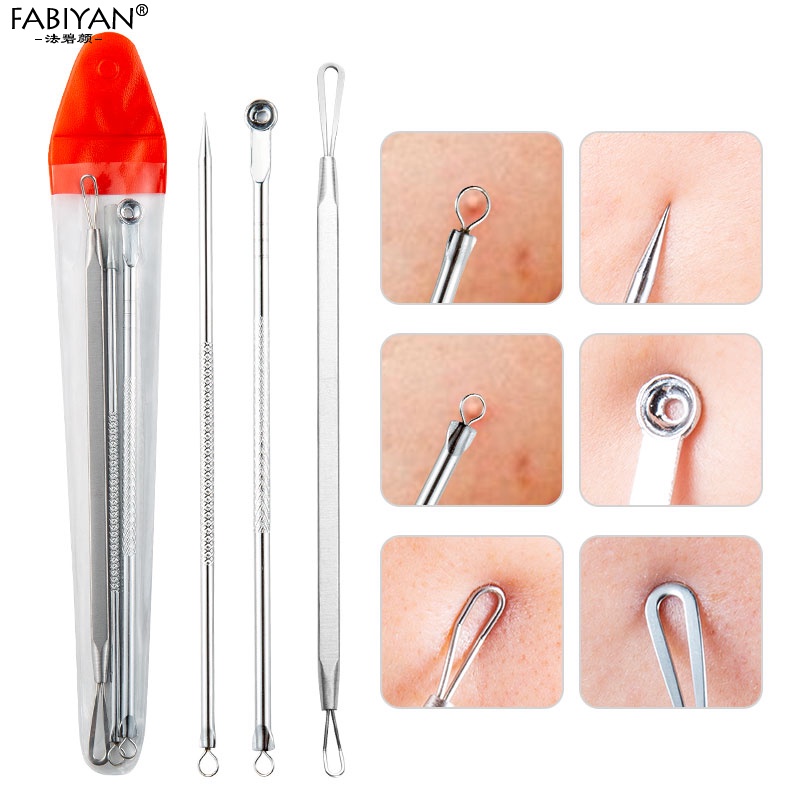 FABIYAN Bộ dụng cụ nặn mụn bằng thép không gỉ cây nặn mụn