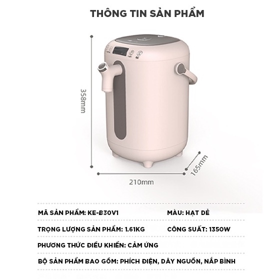 Bình đun nước thủy điện thông minh Bear 3L có tính năng khử clo và khoá trẻ em an toàn