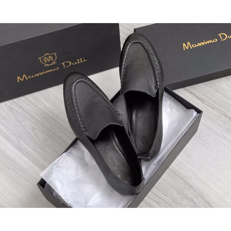 Giày lười da thật của nữ Massimo Dutti cao cấp màu trơn đơn giản êm chân