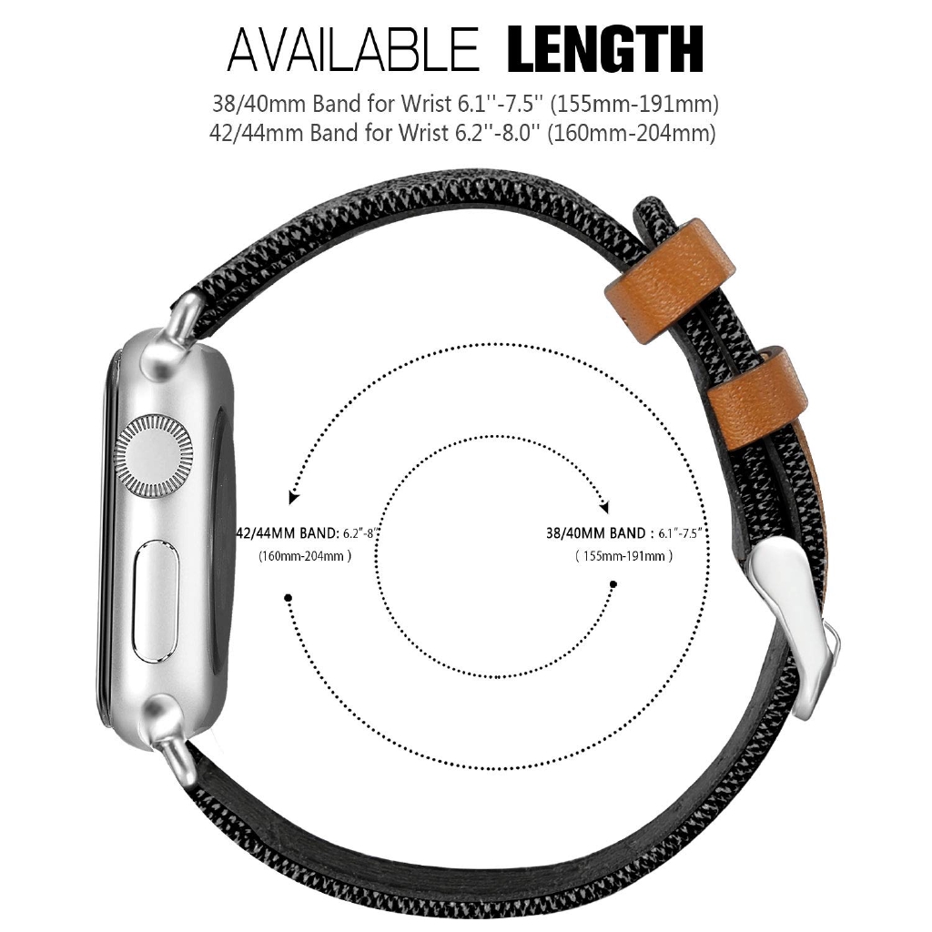 Dây đeo đồng hồ vải canvas nylon phối da cho Apple Watch Series 1 2 3 4 5 6 SE 38mm 40mm 42mm 44mm Series 7 41mm 45mm