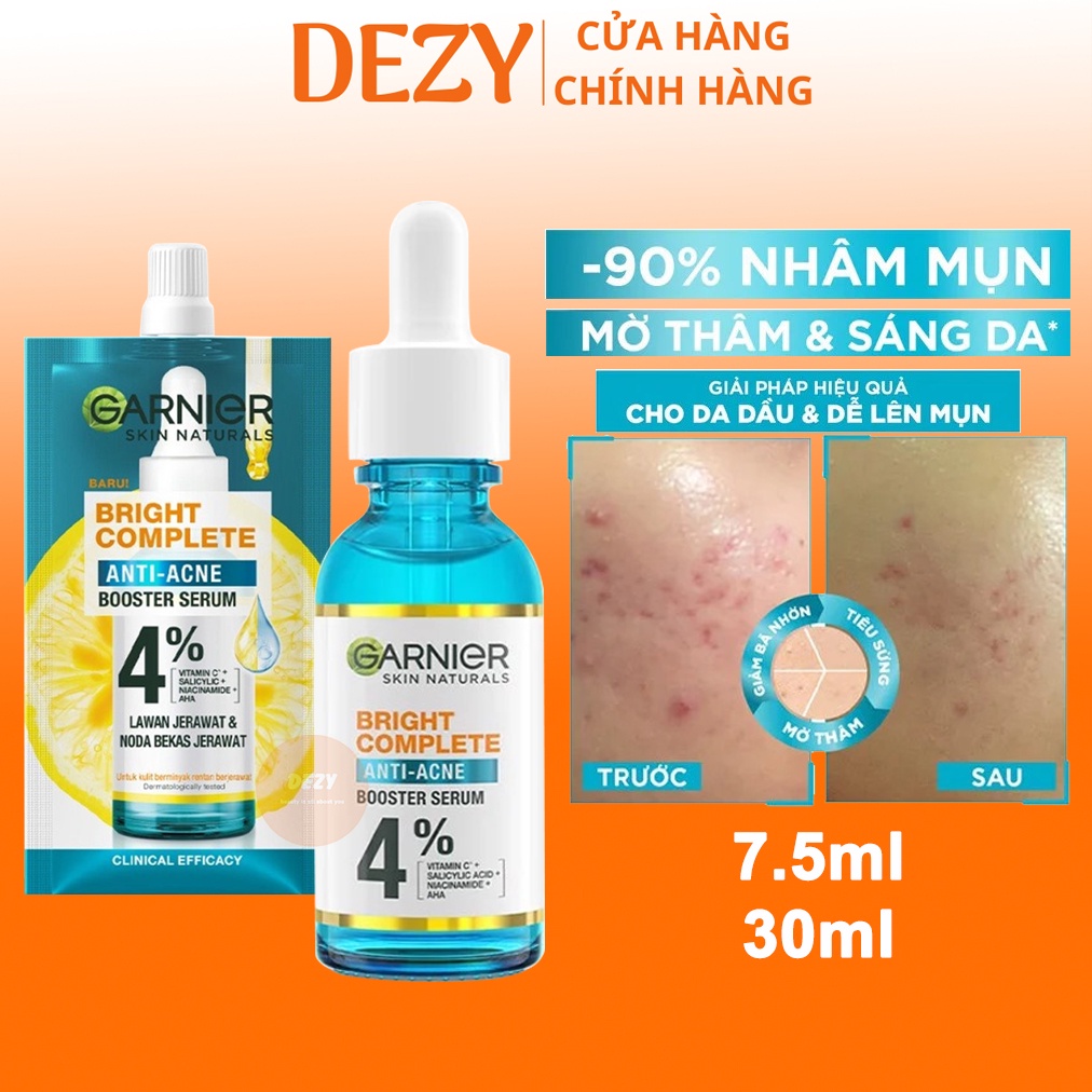Serum Garnier Giảm Mụn Mờ Thâm Da Dầu Mụn 30ml - Tinh Chất BHA Salicylic Niacinamide AHA Vitamin C Chính Hãng Pháp Dezy