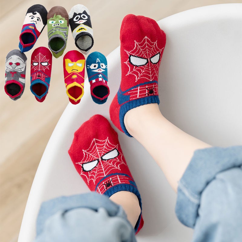 Set 3 Đôi Tất Cotton In Hình Spiderman + Iron Man + Captain America Cho Bé Trai