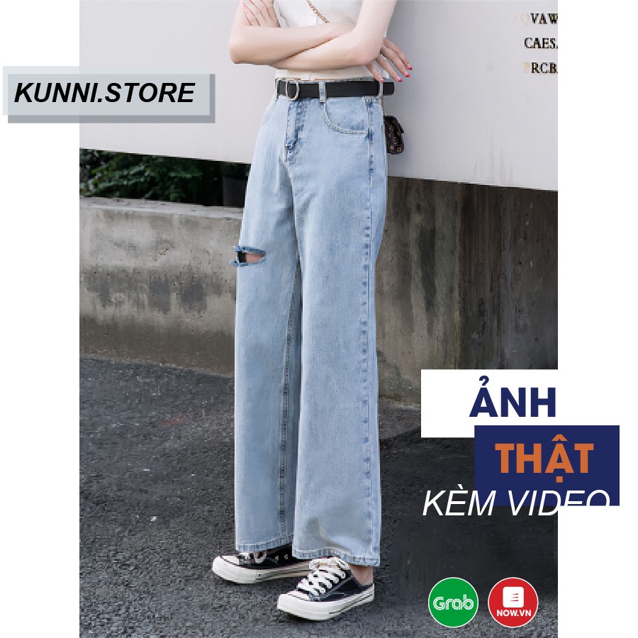 Quần Jean Nữ Baggy Dáng Suông Ống Rộng  Cạp Cao Trên Rốn Cao Cấp