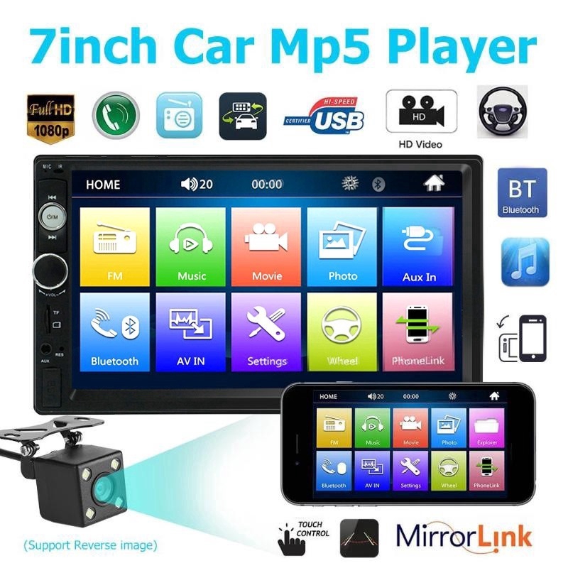 Thiết bị phát MP5 với màn hình cảm ứng 7010B 2 7 '' Inch HD 2 DIN Bluetooth hỗ trợ FM / USB / TF / và camera HD | BigBuy360 - bigbuy360.vn