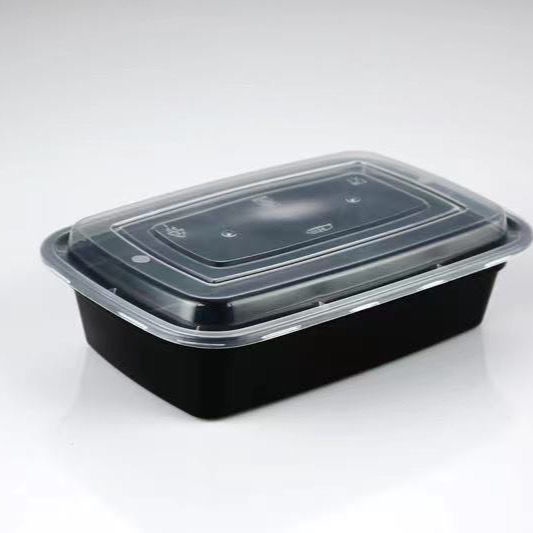 ✲❏◈Hộp đóng gói Takeaway hình chữ nhật dùng một lần 750 của Mỹ Màu đen và trắng trong suốt Dày trong suốt Bìa lồi Hộp cơ