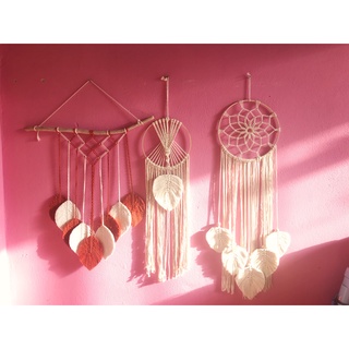 Lá macrame treo tường, dream catcher trang trí vintage, phong cach đơn giản mộc mạc