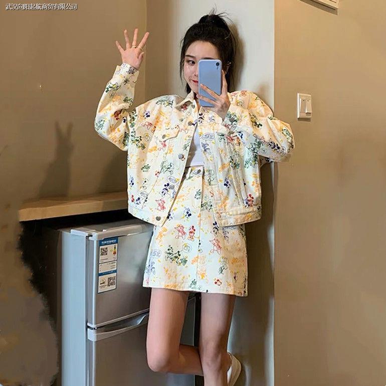 Set Áo Thun Ngắn Tay + Chân Váy Denim Thời Trang Nữ Mới