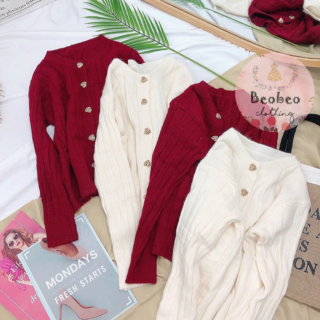 Áo khoác cardigan len phối nút tim 2 màu ulzzang