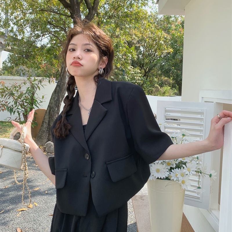 Áo IELGY mỏng tay ngắn màu xanh lá/ đen phong cách Hàn Quốc cho nữ