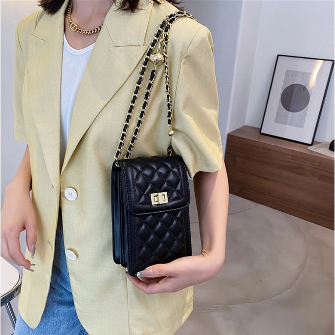 Túi đeo chéo kiêm ví đựng điện thoại nữ ô trám hai ngăn BAG U CLT105