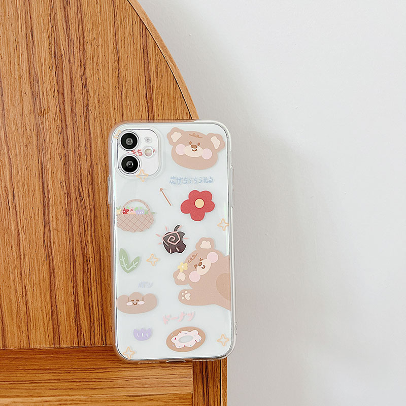 Ốp iphone Vỏ điện thoại silicon Flower Basket Bear Silicone Phone Case For iPhone 11 Pro Max X Xr Xs Max 7 8 Plus Se 2020 12 pro max 12 mini