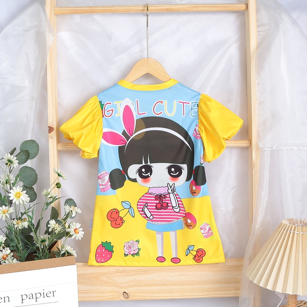 Váy Đầm Bé Gái tay phồng Hàng mới về chất liệu thun dày SIL LẠNH mịn mát in hình 3D.