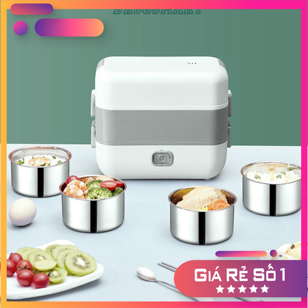 Hộp Cơm Cắm Điện Giữ Nhiệt DG Đa Năng, Cà Men Hâm Nóng Và Tự Nấu Chín Thức Ăn Với 4 Hộp Inox Tiện Lợi