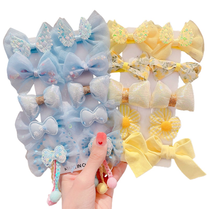 [Hỏa tốc HCM] Set 10 kẹp nơ (5 đôi) công chúa vải ren xinh đáng yêu cho bé gái phong cách Hàn Quốc nhiều màu - Selenshop