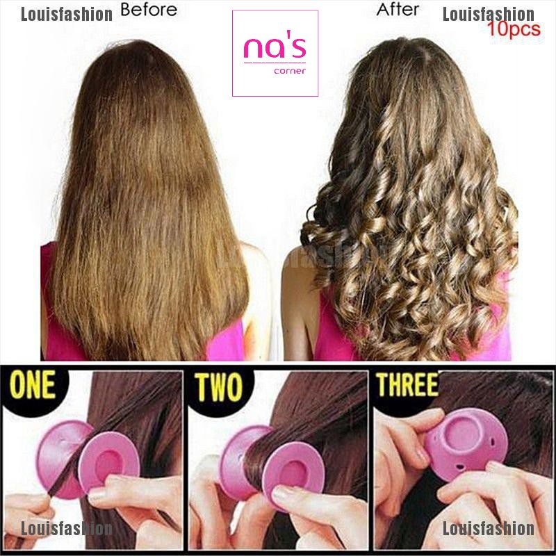 Bộ 10 Lô cuốn tóc Silicon không dùng nhiệt uốn tóc xoăn tự nhiên silicone