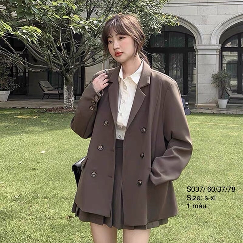 ✨ Set Blazer 6 cúc 2 lớp dày dặn + chân váy xếp ly dáng ngắn tone màu nâu trầm Trendy