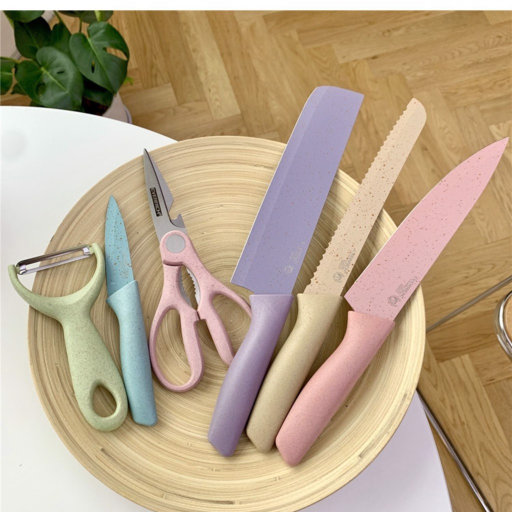 Bộ Dao Kéo Lúa Mạch 6 món có hộp đựng cao cấp lưỡi dao siêu bén siêu đẹp kháng khuẩn-TONGKHOHUYHOANG168