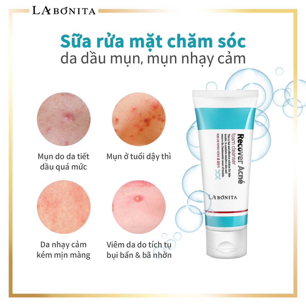 Sữa rửa mặt giảm mụn, phục hồi & dịu da - La Bonita Recover Acne Foam Cleanser 100ml