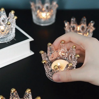 Khay đựng nến thơm thủy tinh hình vương miện dùng đựng trang sức, đựng nến thơm, trang trí nhà cửa