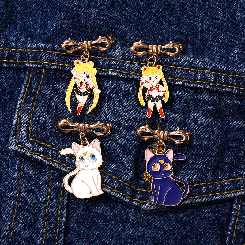 Huy Hiệu Cài Áo Kim Loại Hoạt Hình Thủy Thủ Mặt Trăng Mèo Mặt Trăng Nước Đá Giọt Nước